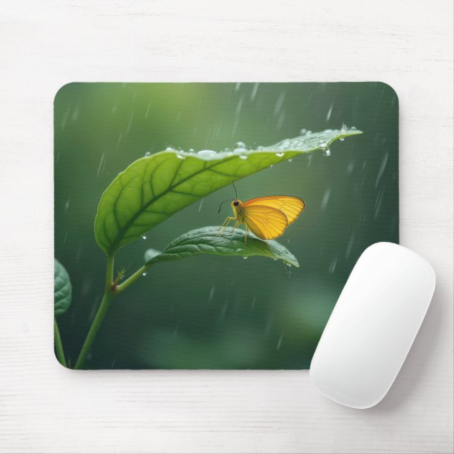 Butterfly Staying Dry Under a Leaf Mouse Pad (With Mouse)