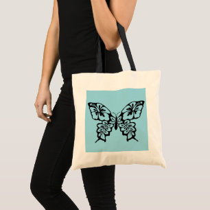 Butterfly Stencil on Blue Tote Bag