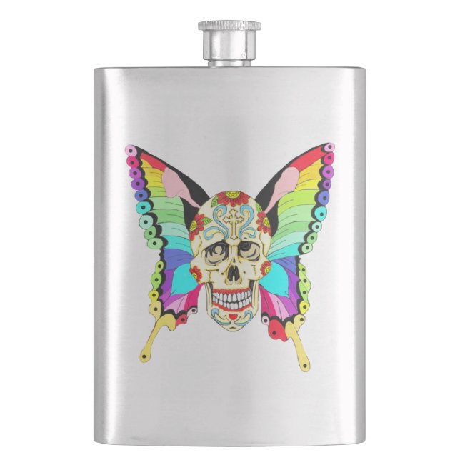 Butterfly Sugar Skull Hip Flask (Front)