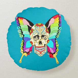 Butterfly Sugar Skull Round Cushion