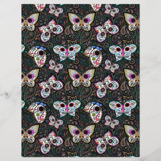 butterfly sugar skull scrapbook paper 8.5 x 11 (Front)
