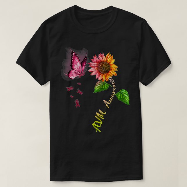 Butterfly Sunflower AVM Awareness  T-Shirt (Design Front)