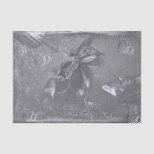 Butterfly Sunflower Black White Vintage Negative Tissue Paper