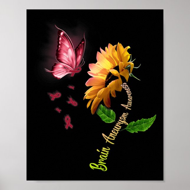 Butterfly Sunflower Brain Aneurysm Awareness 1  Poster (Front)
