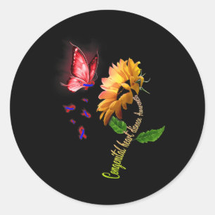 Butterfly Sunflower Congenital Heart Disease Aware Classic Round Sticker