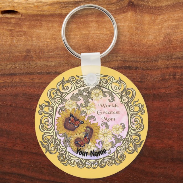 Butterfly Sunflower custom Mom  Key Ring (Front)