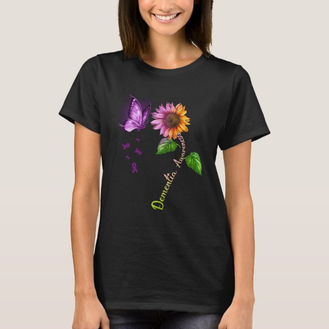 Butterfly Sunflower Dementia Awareness T-Shirt (Front)
