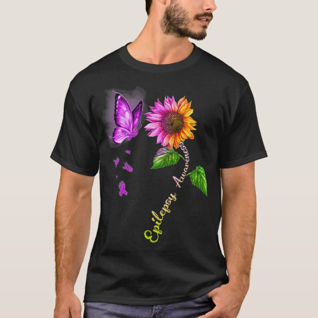 Butterfly Sunflower Epilepsy Awareness T-Shirt (Front)