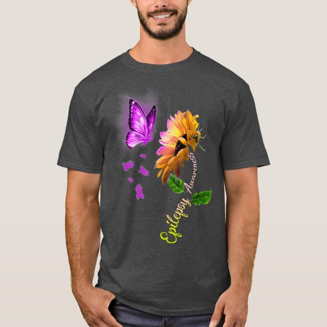 Butterfly Sunflower Epilepsy Awareness T-Shirt (Front)