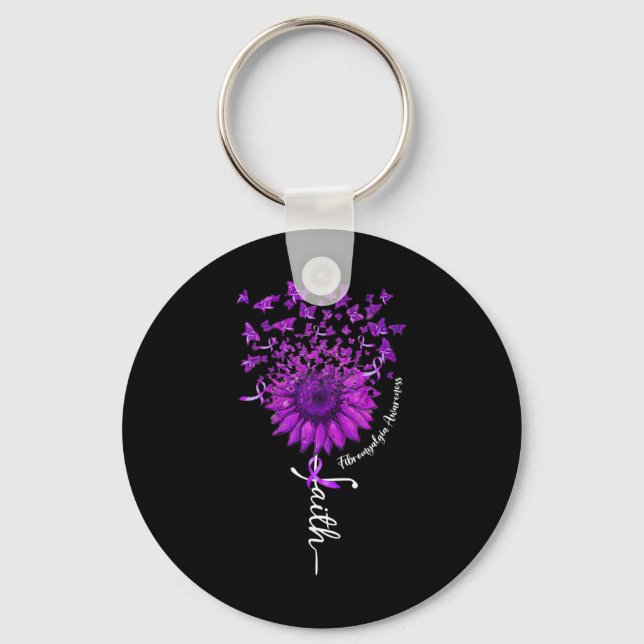 Butterfly Sunflower Fibromyalgia Awareness 1  Key Ring (Front)