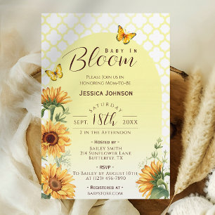 Butterfly Sunflower Girl Baby in Bloom Shower Invitation