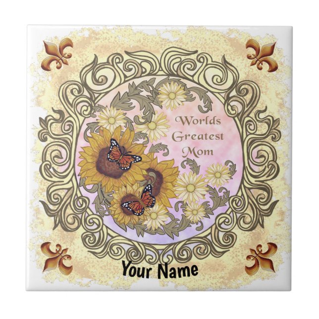 Butterfly Sunflower Mum  Tile (Front)