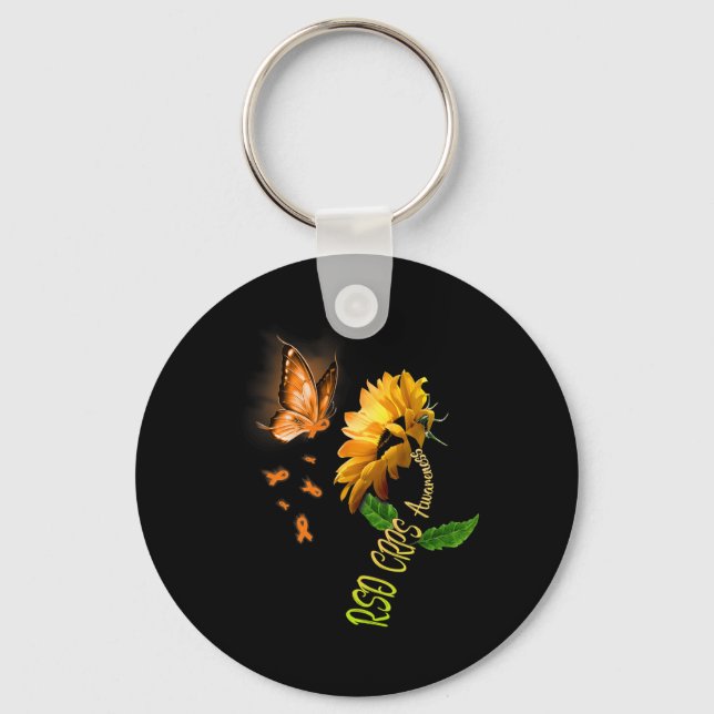 Butterfly Sunflower Rsd Crps Awareness 1  Key Ring (Front)