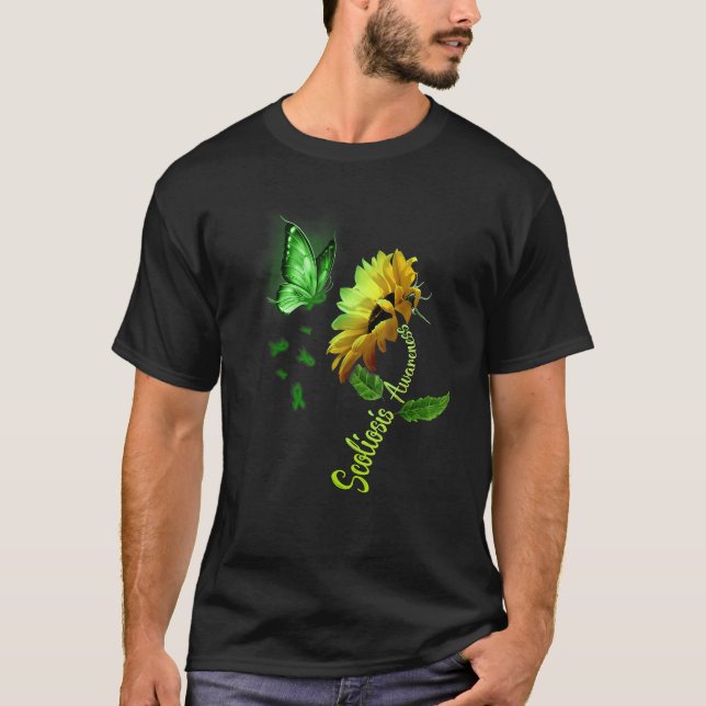 Butterfly Sunflower Scoliosis Awareness T-Shirt (Front)