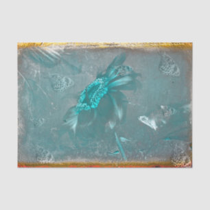 Butterfly Sunflower Teal Gold Vintage Antique Tissue Paper