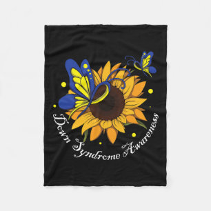 Butterfly Sunflower World Down Syndrome Awareness  Fleece Blanket