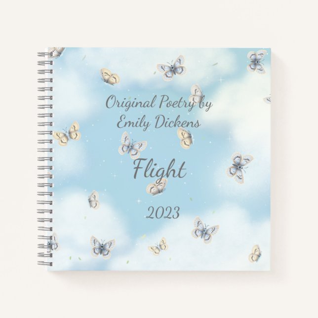 Butterfly Swarm in Dreamy Blue Sky Personalised Notebook (Front)
