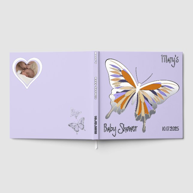 Butterfly Sweet Palette Baby Shower Silver Foil  Guest Book (Full)