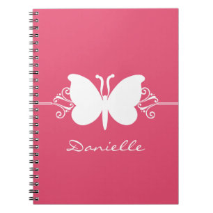 Butterfly Swirls Notebook, Pink Spiral Notebook