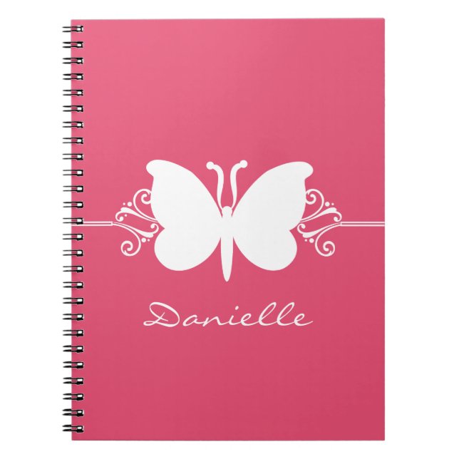 Butterfly Swirls Notebook, Pink Spiral Notebook (Front)