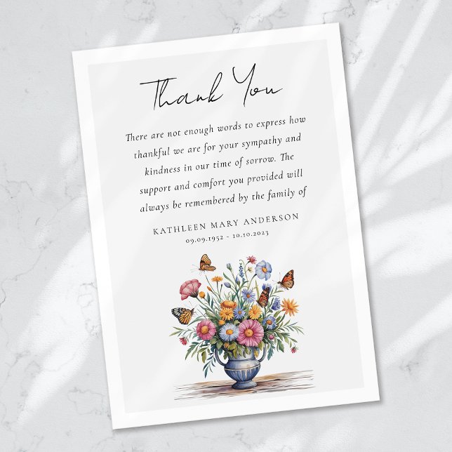Butterfly Sympathy Funeral Thank You Card (Creator Uploaded)