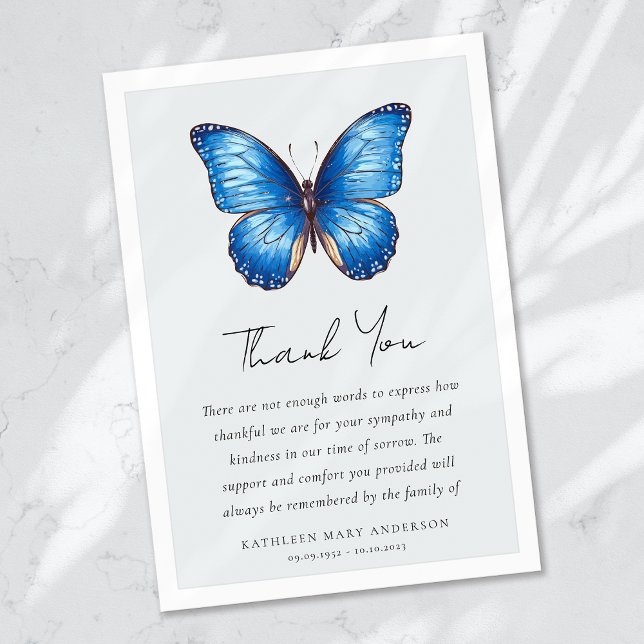 Butterfly Sympathy Funeral Thank You Card (Creator Uploaded)