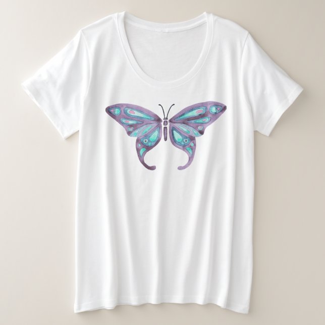 Butterfly T-Shirt, Lavender & Teal Plus Size T-Shirt (Design Front)