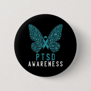 Butterfly Teal Ribbon Rainbow Warrior Ptsd Awarene 6 Cm Round Badge