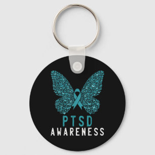 Butterfly Teal Ribbon Rainbow Warrior Ptsd Awarene Key Ring