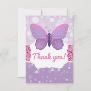 Butterfly Thank You Card Boho Purple Pink Glitter