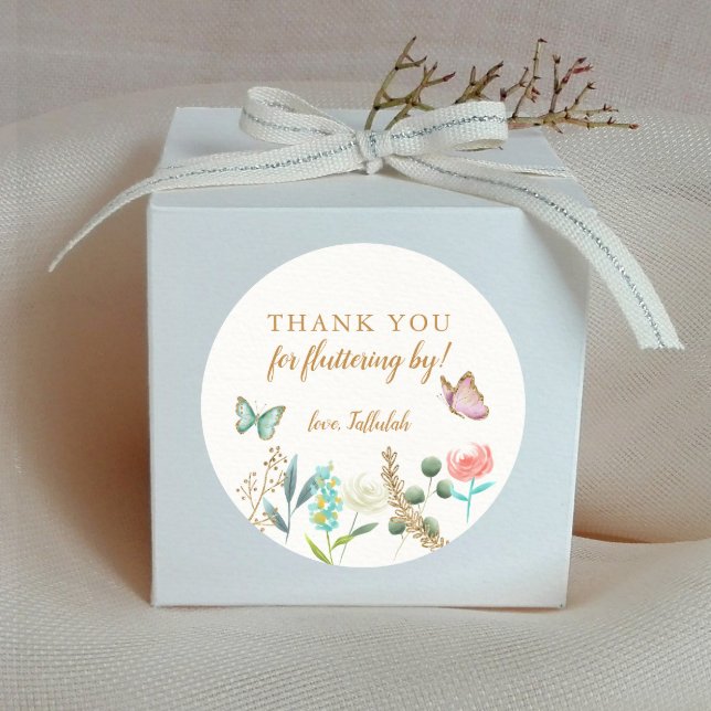 Butterfly Thank You For Fluttering By Party Favour Classic Round Sticker (Creator Uploaded)