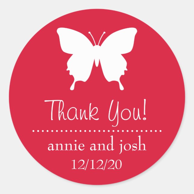 Butterfly Thank You Labels (Red) (Front)
