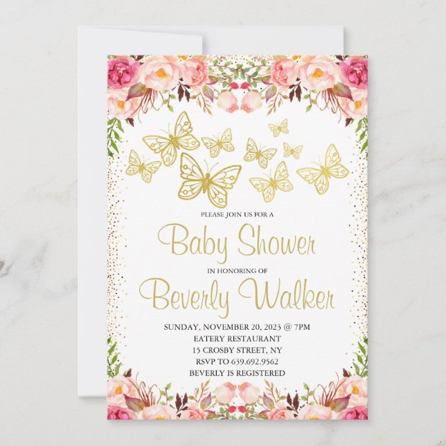 Butterfly Theme Baby Shower Botanical Floral Invitation (Front)