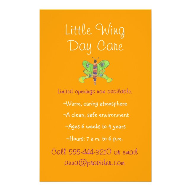 Butterfly theme child care flyer (Front)