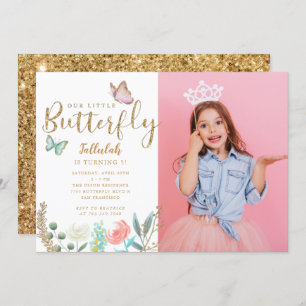 Butterfly Theme Girls Birthday Party photo Invitation