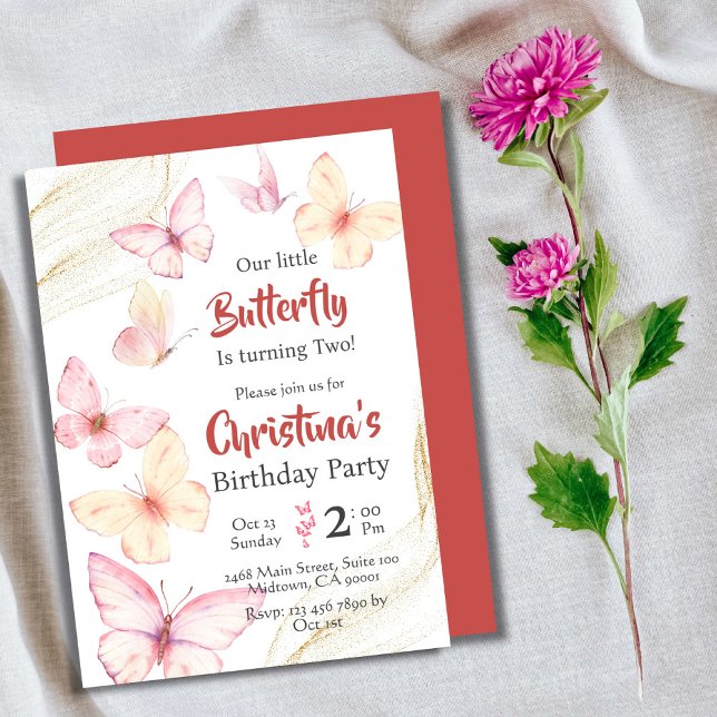 Butterfly themed cute bliss modern 2nd birthday invitation (Creator Uploaded)