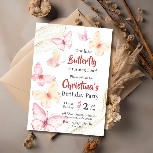 Butterfly themed cute bliss modern 4th birthday invitation
