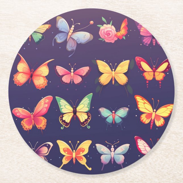 Butterfly themed, tableware, cute butterfly round paper coaster (Front)