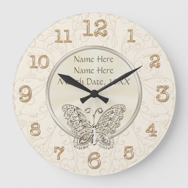 Butterfly Themed Wedding Gifts PERSONALIZED Large Clock (Front)