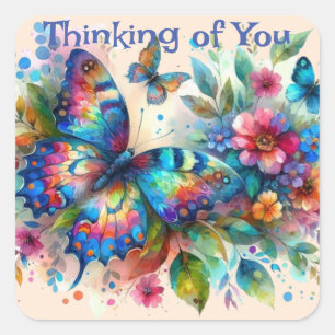 Butterfly Thinking of You Personalised  Square Sticker