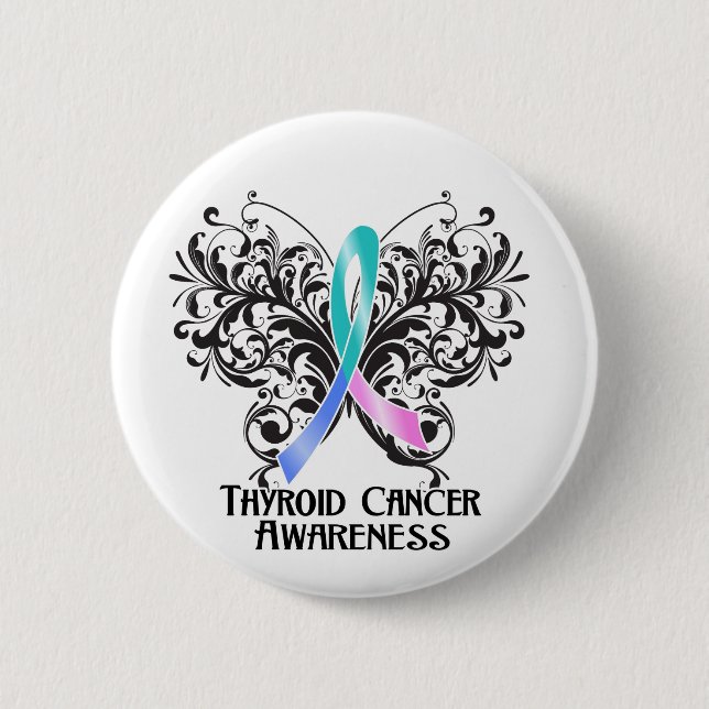 Butterfly Thyroid Cancer Awareness 6 Cm Round Badge (Front)
