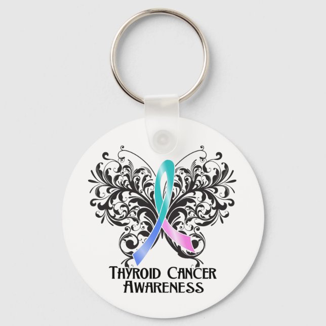 Butterfly Thyroid Cancer Awareness Key Ring (Front)