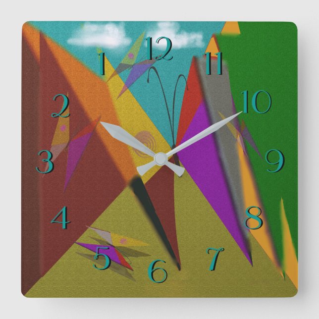 Butterfly Time Square Wall Clock (Front)