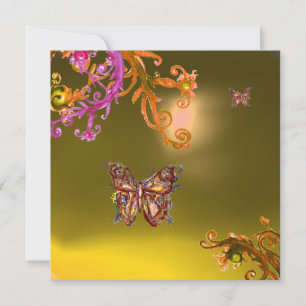 BUTTERFLY TOPAZ YELLOW, bright pink orange brown Invitation