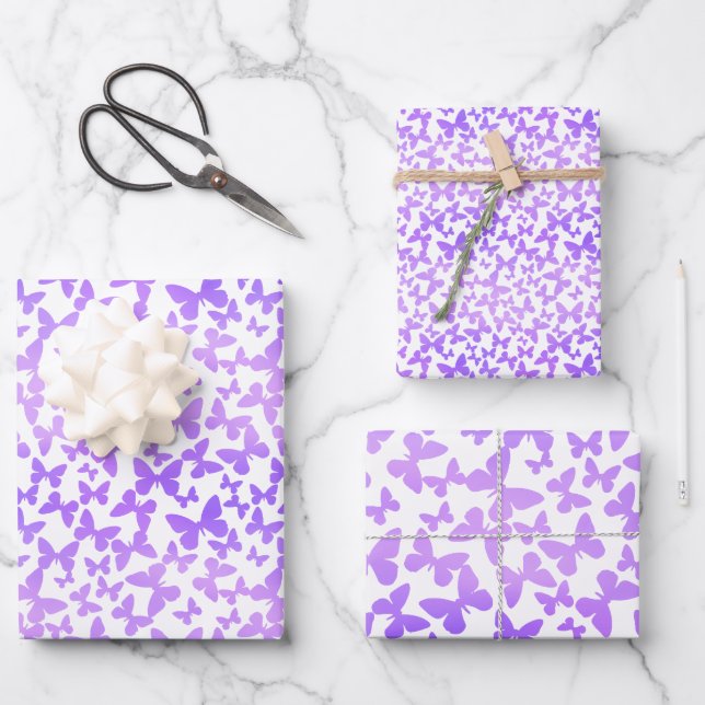 Butterfly Toss (Lavender) Wrapping Paper Sheet (Front)