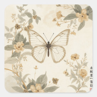 Butterfly Traditional-Art Painting Collection Square Sticker