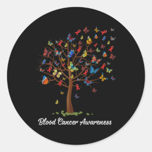 Butterfly Tree Beautiful Red Ribbon Blood Cancer A Classic Round Sticker