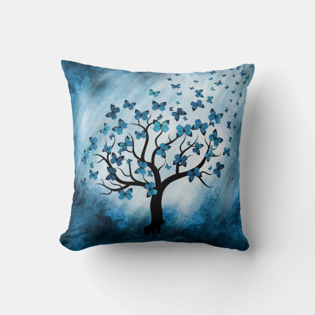 Butterfly Tree - Blue Marble Mist Cushion (Front)