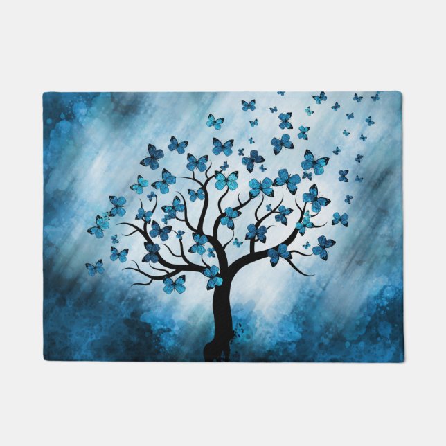 Butterfly Tree - Blue Marble Mist Doormat (Front)
