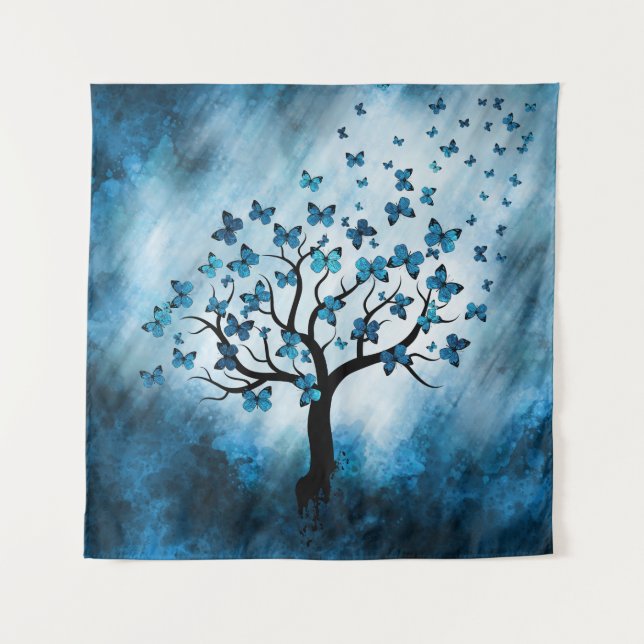 Butterfly Tree - Blue Marble Mist Tapestry (Front)
